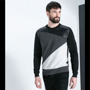 Zara Faux Leather Geometric Sweatshirt With Seams